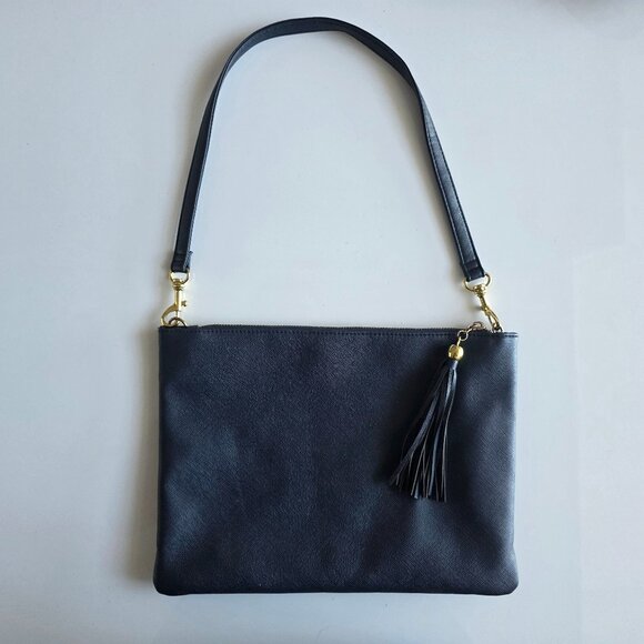 Handbags - Navy Vegan Saffiano Leather Shoulder Bag